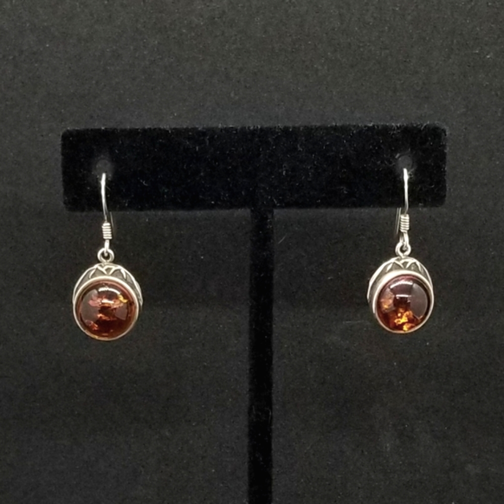 Sterling silver amber orb earrings